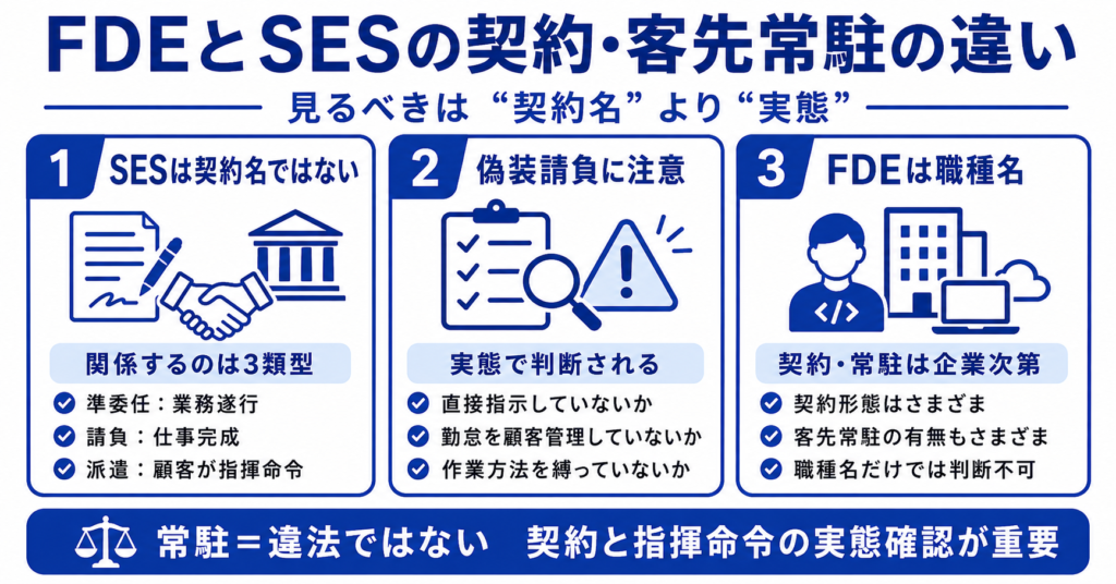 FDEとSESの契約・客先常駐の違いを正しく理解する