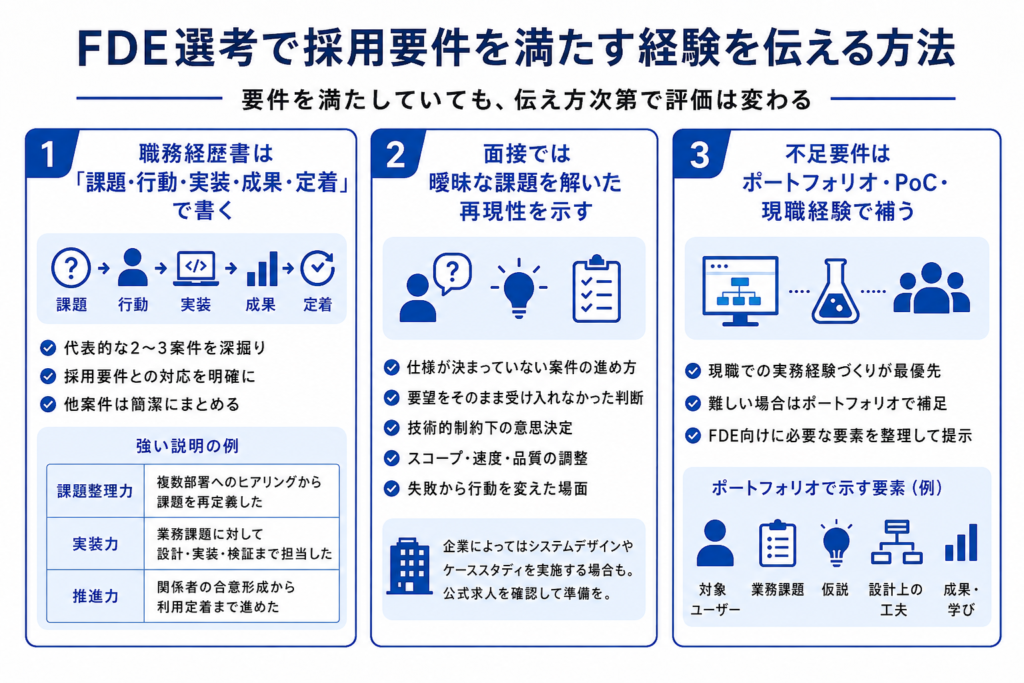 FDE選考で採用要件を満たす経験を伝える方法